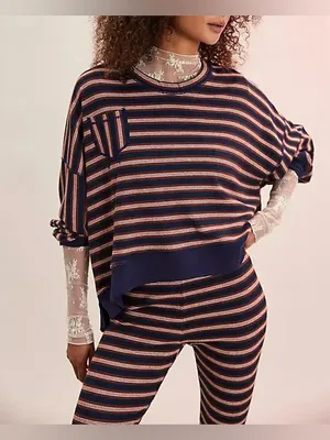 NWT Free People FP Intimately Make It Happen Pullover - brown / navy - XS thumbnail 3