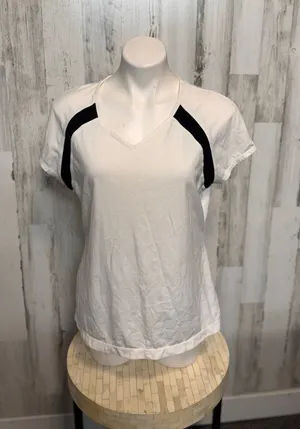 Danskin Now Active V-Neck T-Shirt Womens XXL 2XG 20 White Black Stripe Tee thumbnail 1