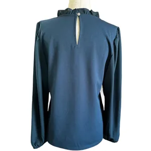 Ann Taylor Women Small Dark Teal Ruffle Neck Puff Long Sleeve Blouse Top | 0143 thumbnail 2