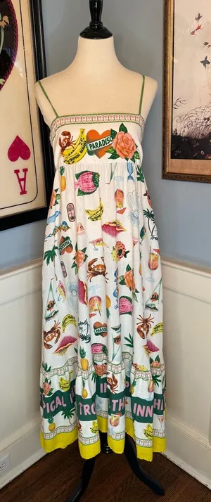 Tropical Inn Paradiso Linen Blend Coastal Beach Resort Maxi Dress Sz M thumbnail 1