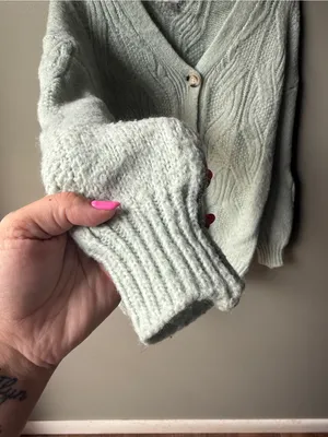 Women’s Cable Knit Cardigan Mint Green Button Front Cozy Cottagecore XS thumbnail 4