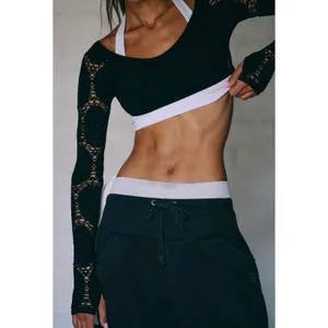 Free People Movement Say The Word Shrug Black XS/S Pointelle Lace Thumbhole Crop thumbnail 5