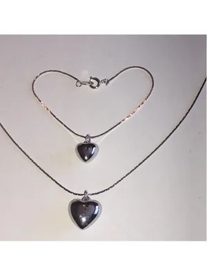 Vintage Silver Tone Dainty Heart Pendant Necklace Bracelet Set thumbnail 4