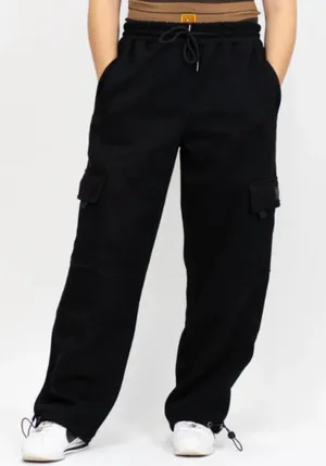 FB County Women's Size Small Heavyweight Baggy‎ Cargo Sweatpants Black Cotton thumbnail 1