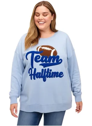 Anneliese Team Halftime Football Sequin Chenille Graphic Crewneck Sweatshirt 3X thumbnail 1