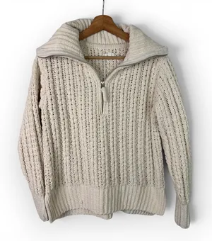 Aerie Cable Knit Chenille Sweater Womens XXS Cream Ivory Quarter Zip Pullover thumbnail 1