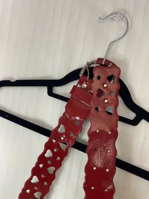 Vintage Red Heart Cutout Leather Belt Scalloped Edge Silver Tone Buckle 36" thumbnail 4