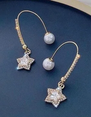 Crystal Star Pearl Drop Earrings thumbnail 1