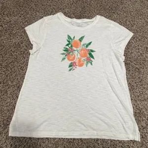 Talbots Womens White Slub Knit Citrus Orange Fruit Graphic Tee Shirt Large L thumbnail 1