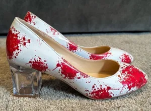 Reindee Lusion White Red Splatter Transparent Block Mid Heel RoundToe Size 5 NEW thumbnail 1