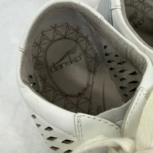 Dansko Charlie White Leather Perforated Lace Up Sneakers Silver Heel Womens‎ 39 thumbnail 4