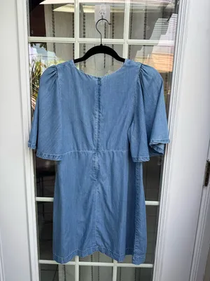 Z🐞Zara Blue Denim Mini Dress with Flutter Sleeves thumbnail 4