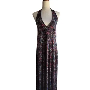 Black Multicolor Halter Maxi Dress with Abstract Burst Print thumbnail 4