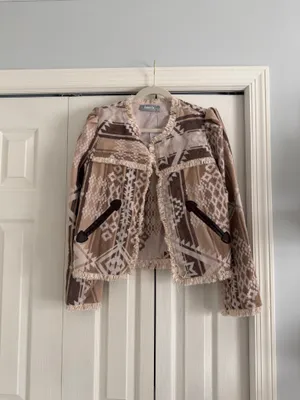 NWT NanaMacs Boho Fringe Jacket with Geometric Patterns thumbnail 2