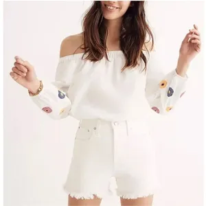 NWT Madewell Women’s Embroidered Off the Shoulder Top White Long Balloon Sleeve thumbnail 1