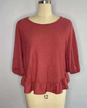W5 Chenille Blouse with Ruffle Peplum- Size L- NWT thumbnail 1
