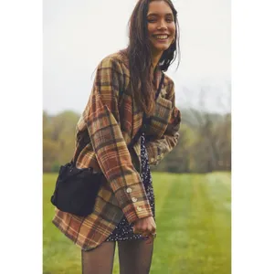 Free People Wool Mari Tartan Plaid Blazer Winter Wheat Small Dark Academia thumbnail 4