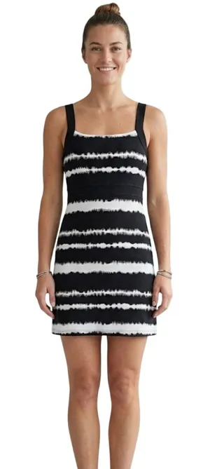 Soybu Black White Tie Dye Stripe Strappy Racerback Active Dress Small‎ thumbnail 1