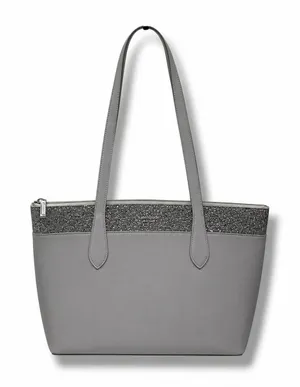 Kate Spade Tote Bag Womens Grey Saffiano Leather Silver Glitter‎ Trim Zip Top thumbnail 1