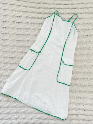 Anthropologie Celandine White Dress with Piped Green Trim thumbnail 3