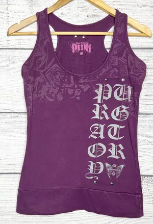 Vintage Y2K Black Label Pink Purple Graphic Racerback Tank Top Size Medium Moto thumbnail 1