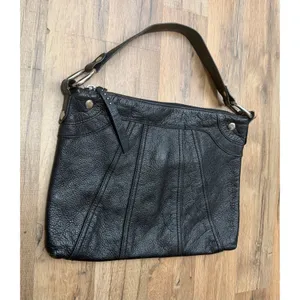 HOBO International Black Pebbled Leather Shoulder Hobo Bag Purse Zip thumbnail 2