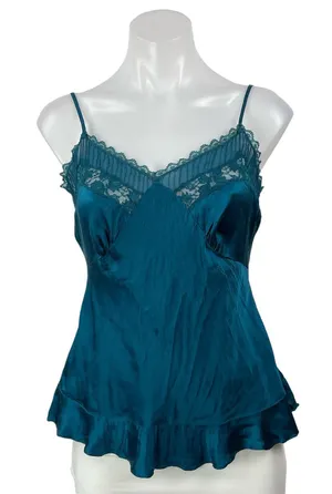 Warehouse Teal Blue Silk Satin Floral Lace Sleeveless Cami Camisole Tank Top 6 thumbnail 1
