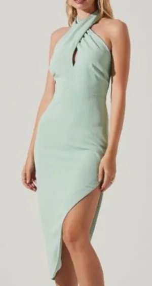 Astr Jodie Dress Mint Size Medium Asymmetrical Crisscross Strap Keyhole Wedding thumbnail 1