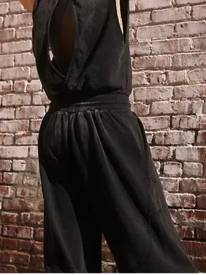 Free People Throw And Go jumpsuit In Washed Out Black Size Large thumbnail 2