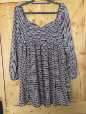 Abercrombie & Fitch Brown Geometric Print Long Sleeve Babydoll Mini Dress Size M thumbnail 1