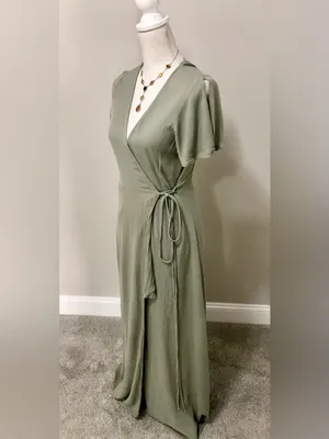 Lulus Much Obliged Washed Olive Green Wrap Maxi Dress thumbnail 7