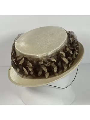 Vintage Ladies' Ivory Satin Hat with Brown Leaf Detail thumbnail 2
