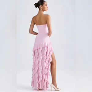 Oh Polly Diletta Ruffle Trim Strapless Gown Light Pink Maxi Dress size 10 New thumbnail 2