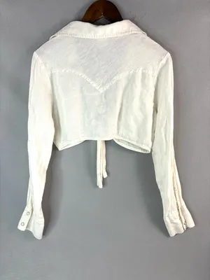 ivy jane S Western Pearl Snap Ivory Linen Tie-Front Crop Top thumbnail 2