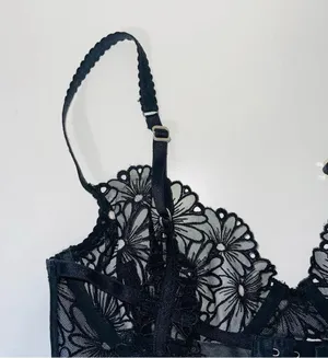For Love and Lemons Lilou Bra Black Sheer Floral Lace Balconette thumbnail 6