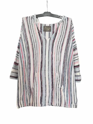 NATURAL LIFE Striped Hoodie Tunic - White, Navy & Pink thumbnail 1