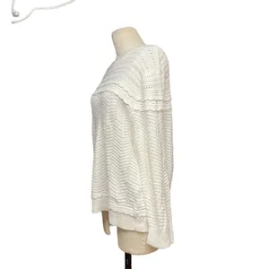 J. Crew Crewneck‎ Scalloped Pointelle Sweater Ivory Size XL thumbnail 7