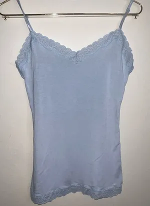 American Eagle Outfitters Womens Blue Lace Trim Cami Tank‎ Top Small S P Modal thumbnail 1