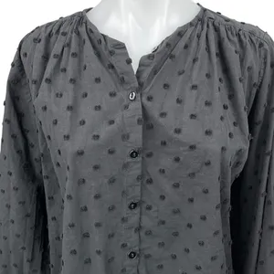 Zara Women's Black Swiss Dot Button Down Long Balloon Sleeve Blouse Top Size L thumbnail 3