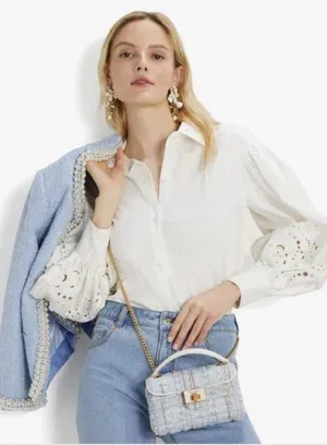 Kate Spade New York Poplin Cutwork Shirt White Button Down Eyelet Sleeve Size 8 thumbnail 1