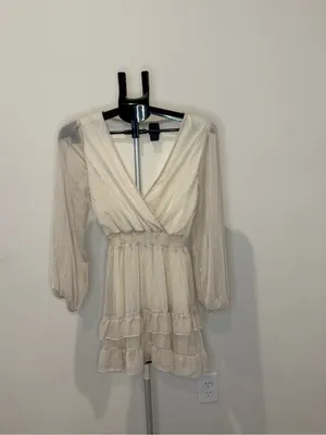 Altard State Ivory Metallic Shimmer Ruffle Mini Dress XS thumbnail 2