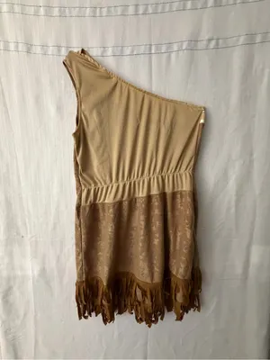 Women’s Size M One Shoulder Fringe Suede Mini Dress Western Boho Tan (A650) thumbnail 9