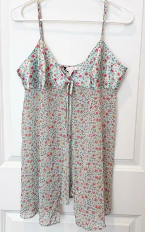 Victoria's Secret Y2K Coquette Fairy Sheer Slip Dress Large Ditsy Floral‎ Open Tie thumbnail 1