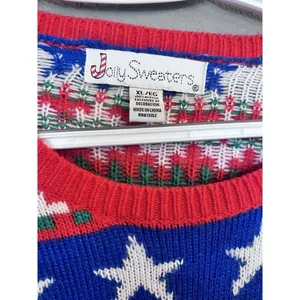 Jolly Sweaters Women's XL Blue/Red Ugly Christmas‎ Sweater Furry Cat Persian thumbnail 3
