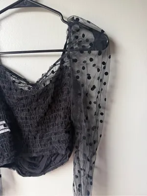 NWT RED Fashion Made in Italy Black Sheer Polka Dot Ruched Top thumbnail 8
