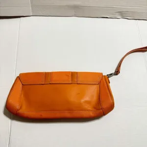 Y2K Antonio‎ Melani Orange Leather Wristlet Clutch Bag Push Lock Silver Hardware thumbnail 6
