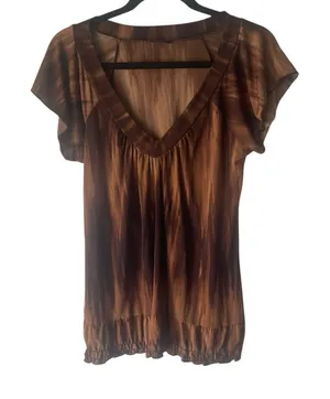 Agenda Y2k Women's Size Large Brown 2000s V Neck‎ Blouse thumbnail 1
