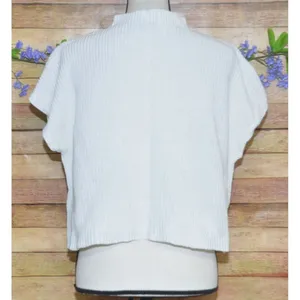 Olivaceous Ladies White Crop Cap Sleeve Sweater Top Size L Ribbed Mock Neck thumbnail 6