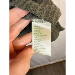 Green Tea Top Womens Small Olive Green Waffle Knit Thermal Long Sleeve thumbnail 12