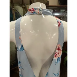 Show Me Your Mumu Dress Small Floral Halter Backless Mini Light Blue Peach Rose thumbnail 9